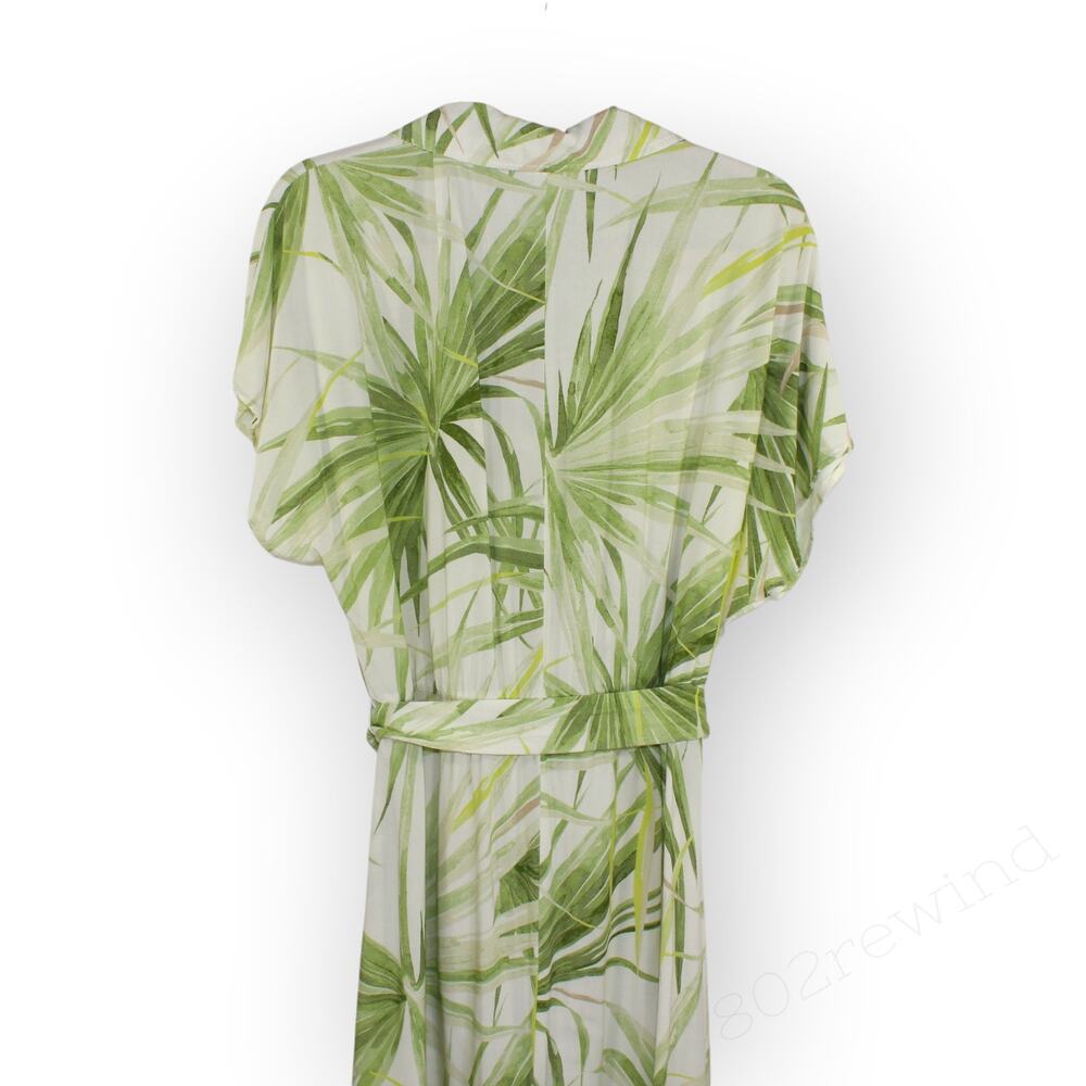 Large H&M Tropical Print Midi Dress Palm White Green Vacation Summer Party - Picture 11 of 14